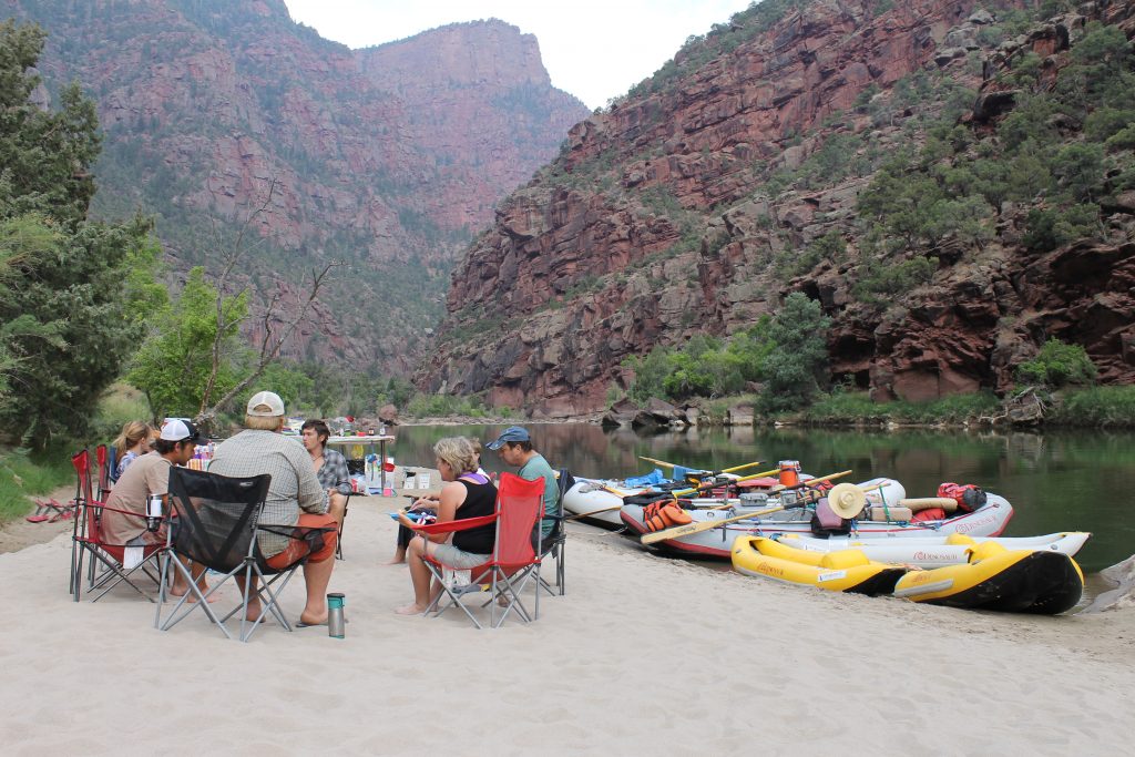 Gorgeous riverside campsite on the Green River through Gates of Lodore canyon in Dinosaur National Monument Colorado 